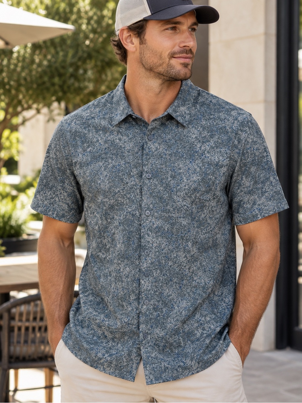 Lululemon Men’s Medium Blue Gray Abstract Performance Button Down Shirt